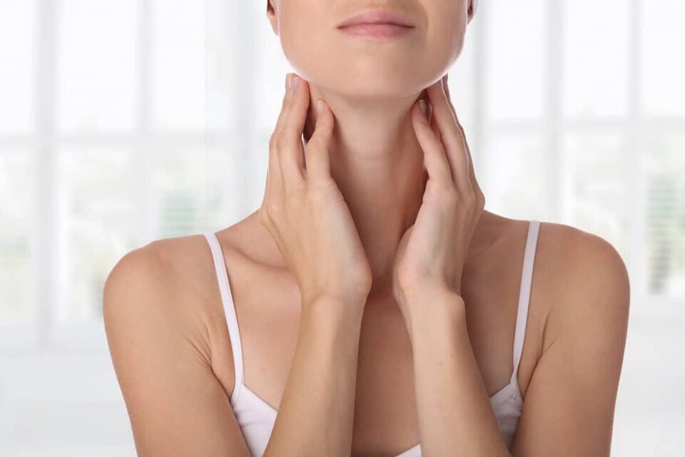 Close,Up,Of,Female,Neck,And,Shoulders.,Woman,Thyroid,Gland